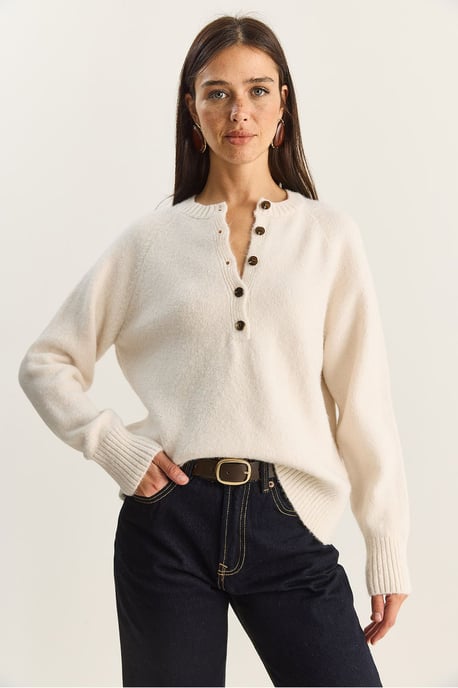 Entspannte Passform Strickpullover mit Knopfleiste - Image 2