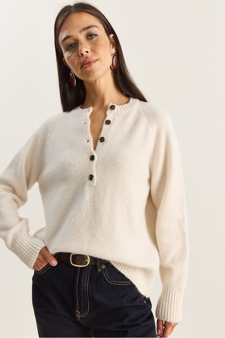 Entspannte Passform Strickpullover mit Knopfleiste - Image 3