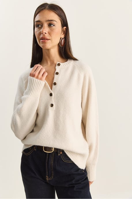 Entspannte Passform Strickpullover mit Knopfleiste - Image 4