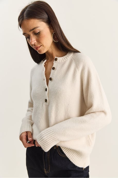 Entspannte Passform Strickpullover mit Knopfleiste - Image 5