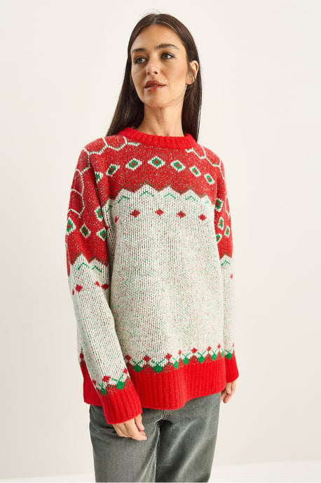 Oversized geometrischer Strickpullover - Image 2