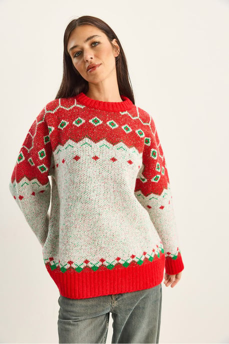 Oversized geometrischer Strickpullover - Image 3