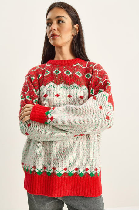 Oversized geometrischer Strickpullover - Image 4