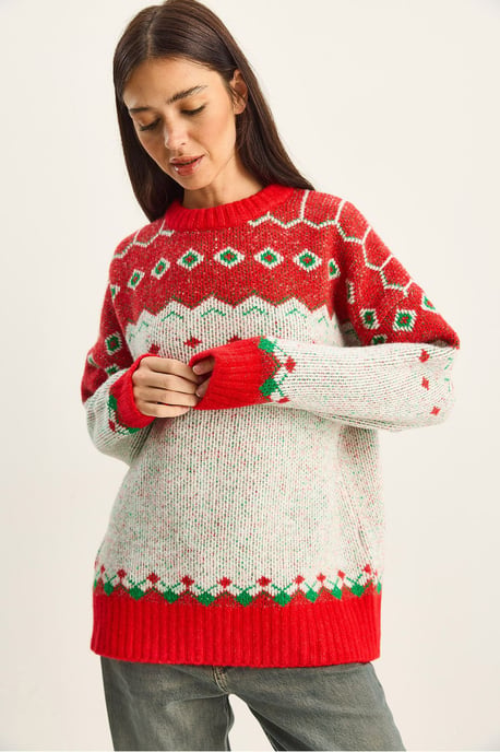 Oversized geometrischer Strickpullover - Image 5