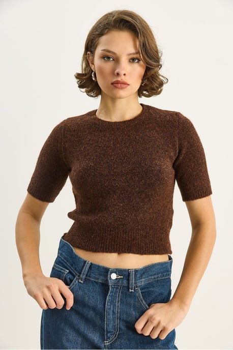 Rundhals Kurzarm Strickpullover - Image 2