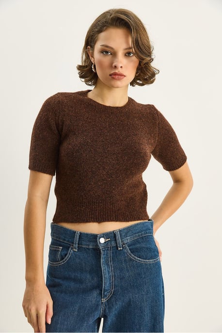 Rundhals Kurzarm Strickpullover - Image 3