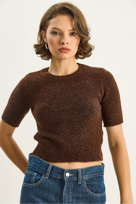Rundhals Kurzarm Strickpullover - Image 4