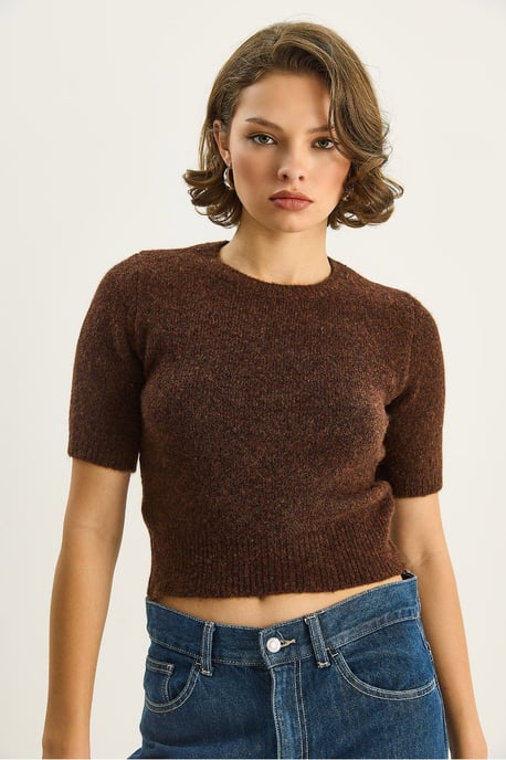 Rundhals Kurzarm Strickpullover - Image 5