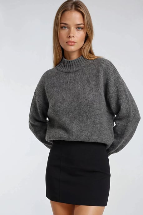 Lässiger Schnitt Rundhals Dickstrickpullover - Image 1