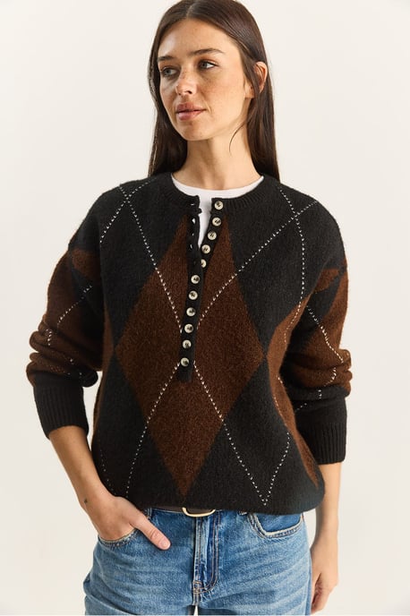 Strickpullover mit Rundhalsausschnitt und Knopfverschluss - Image 5