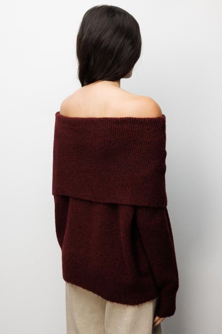 Locker sitzender Rippenpullover mit Madonna-Kragen - Image 5
