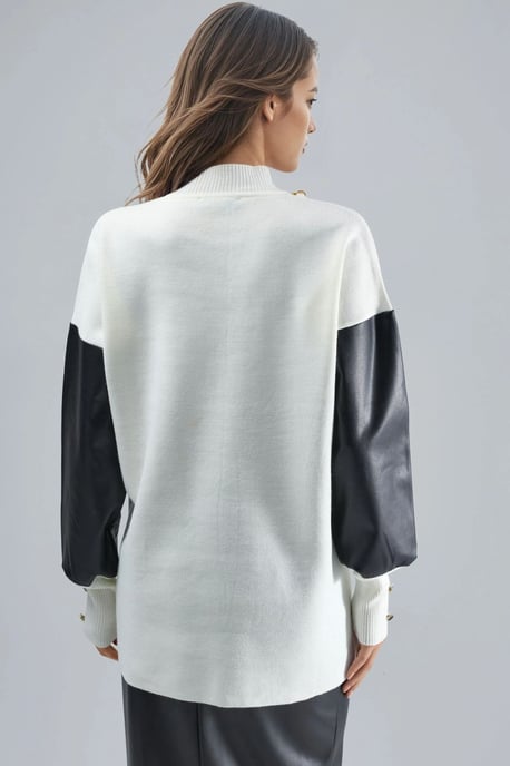 Faux-Leder-Detailsweater - Image 2