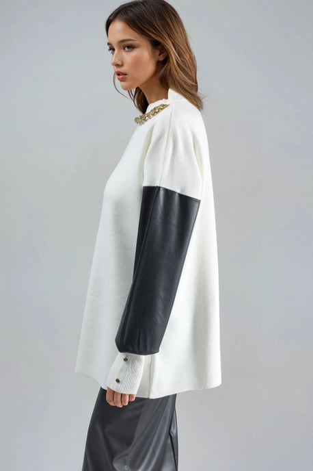 Faux-Leder-Detailsweater - Image 3