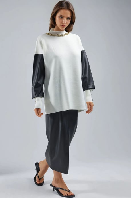 Faux-Leder-Detailsweater - Image 4