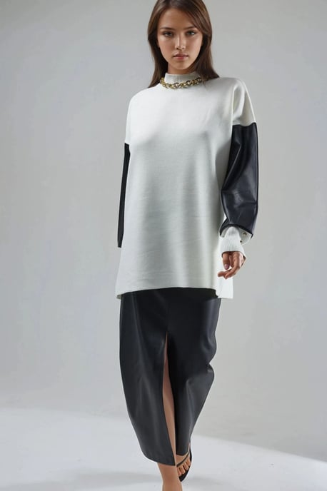 Faux-Leder-Detailsweater - Image 5