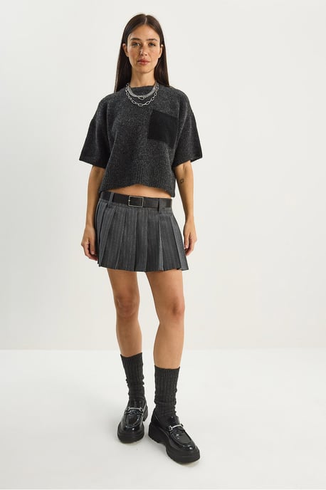 Oversized Rundhals-Strickpullover mit Tasche - Image 2