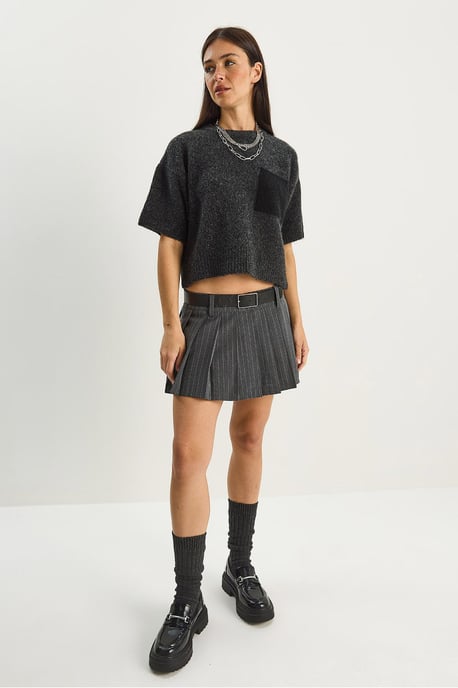 Oversized Rundhals-Strickpullover mit Tasche - Image 3