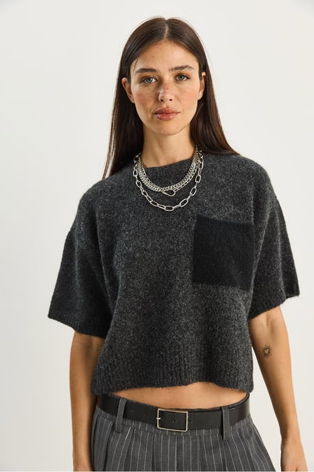 Oversized Rundhals-Strickpullover mit Tasche - Image 5