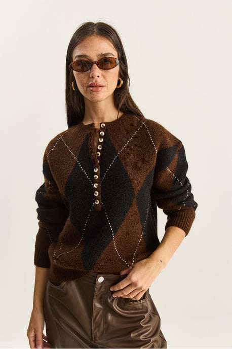 Strickpullover mit Rundhalsausschnitt und Knopfverschluss - Image 2