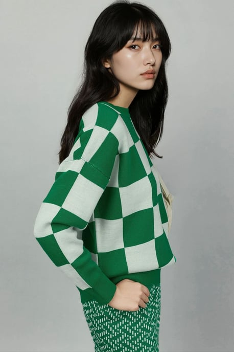 Kariertes Rippstrick-Pullover mit bequemem Schnitt - Image 2