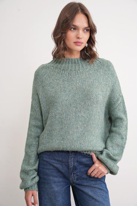 Lässiger Schnitt Rundhals Dickstrickpullover - Image 1