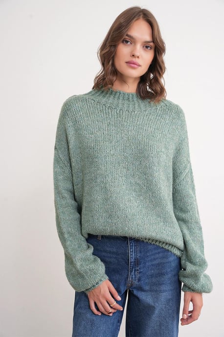 Lässiger Schnitt Rundhals Dickstrickpullover - Image 3