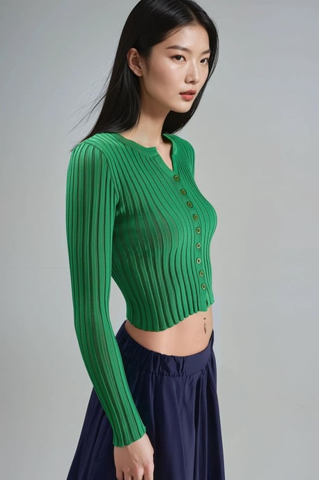 Taillierter Rippstrick-Crop-Pullover mit Knöpfen - Image 2