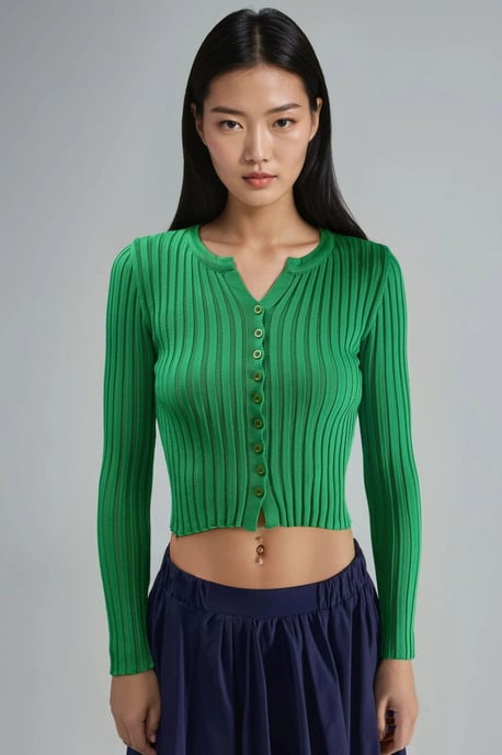 Taillierter Rippstrick-Crop-Pullover mit Knöpfen - Image 6