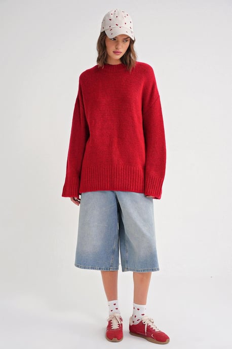 Übergröße Rippstrickpullover mit Rundhalsausschnitt - Image 2