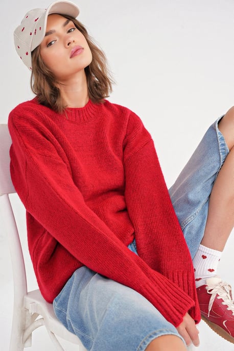 Übergröße Rippstrickpullover mit Rundhalsausschnitt - Image 3