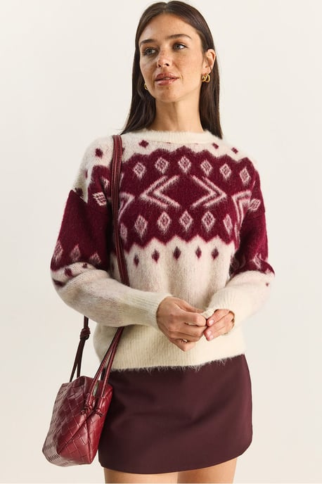 Ethnisches Muster Dickstrickpullover mit Rundhalsausschnitt - Image 1