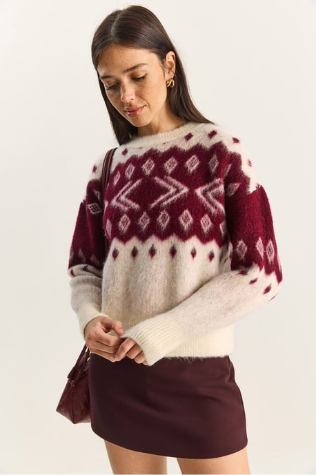 Ethnisches Muster Dickstrickpullover mit Rundhalsausschnitt - Image 4