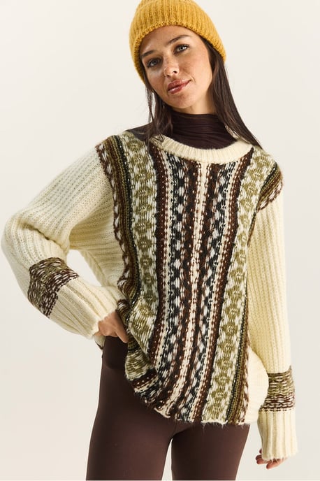 Übergroßer ethnischer Print-Strickpullover - Image 1