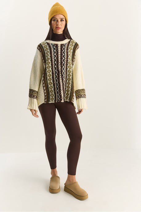 Übergroßer ethnischer Print-Strickpullover - Image 2