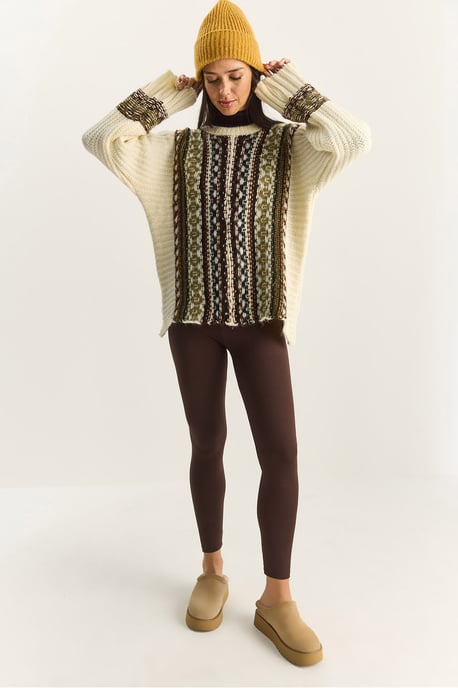 Übergroßer ethnischer Print-Strickpullover - Image 3