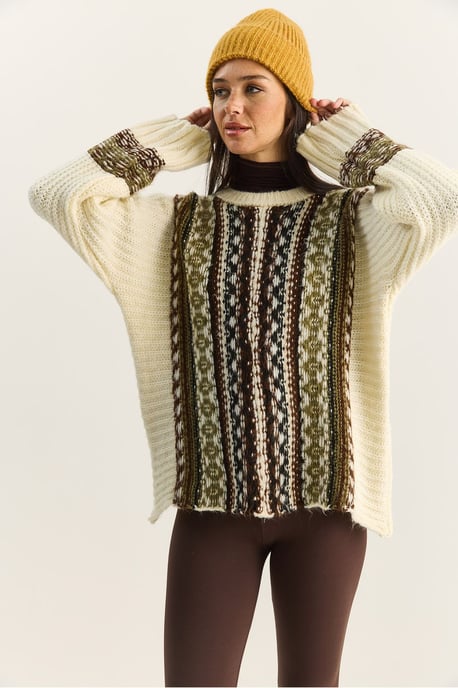 Übergroßer ethnischer Print-Strickpullover - Image 4