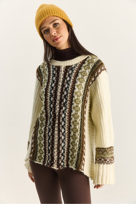 Übergroßer ethnischer Print-Strickpullover - Image 5