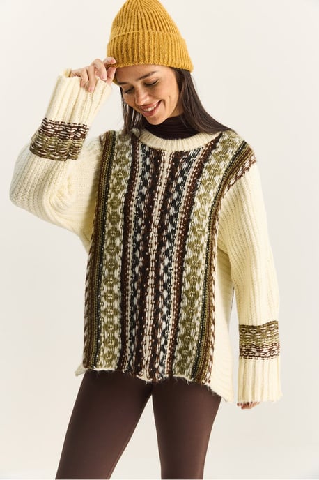 Übergroßer ethnischer Print-Strickpullover - Image 6