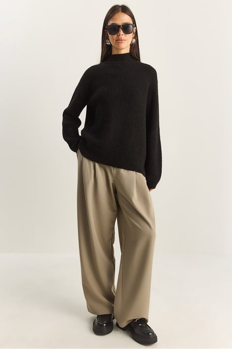 Oversized Rundhalsausschnitt Strickpullover - Image 3