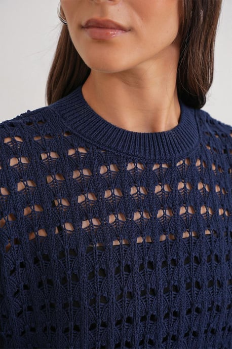 Strukturierter Strick-Relaxt-Crop-Pullover mit Rundhalsausschnitt - Image 5