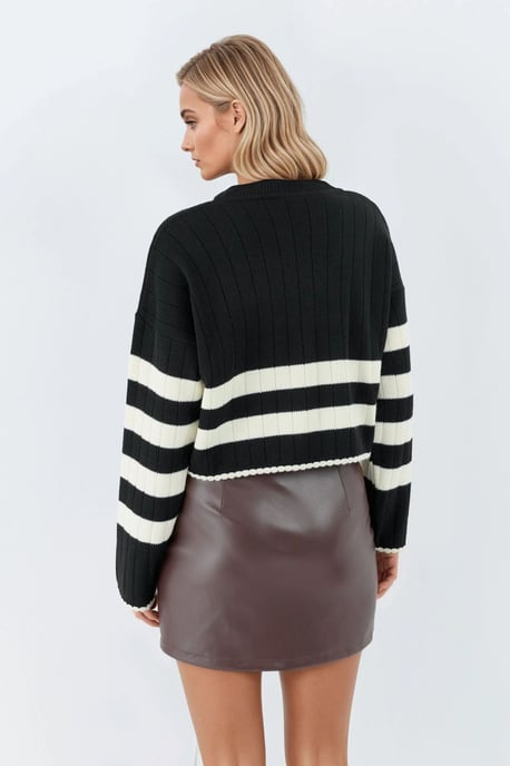 Gestreifter Rippstrick-Pullover mit Rundhalsausschnitt - Image 3