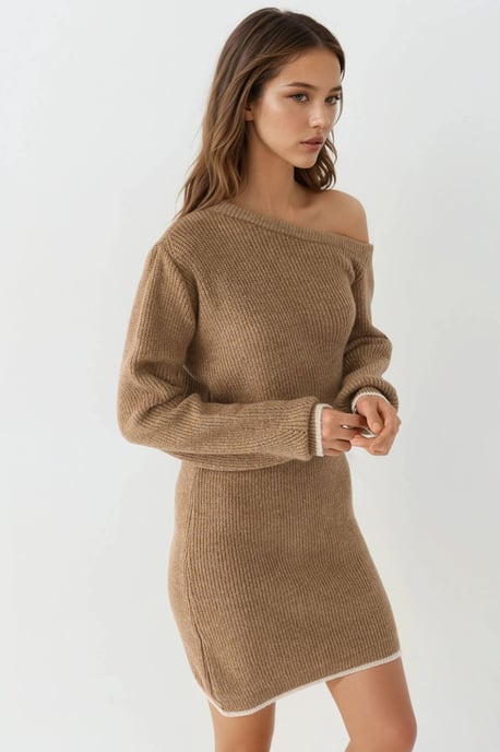 Asymmetrisches Kragen-Rippstrickkleid - Image 5