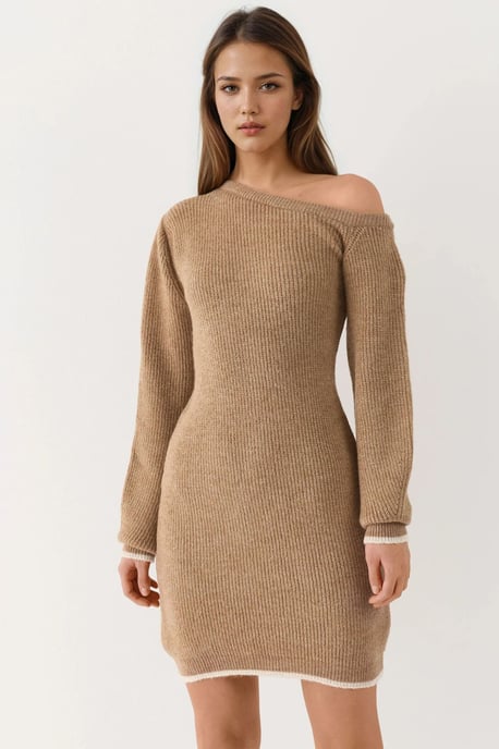 Asymmetrisches Kragen-Rippstrickkleid - Image 6