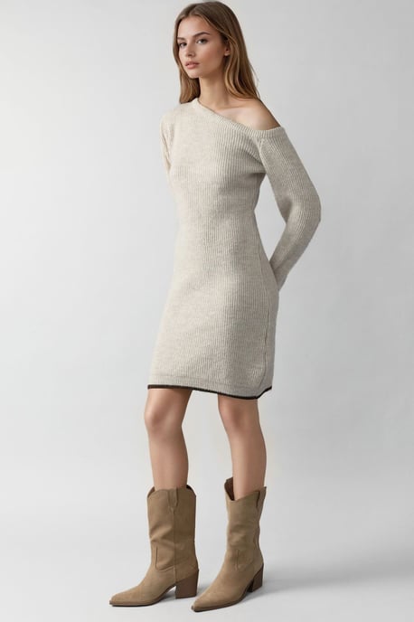Asymmetrisches Kragen-Rippstrickkleid - Image 2