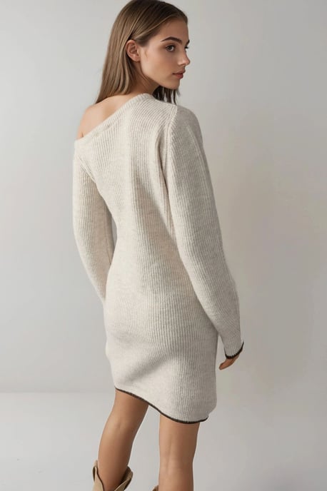 Asymmetrisches Kragen-Rippstrickkleid - Image 3