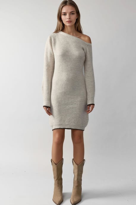 Asymmetrisches Kragen-Rippstrickkleid - Image 6