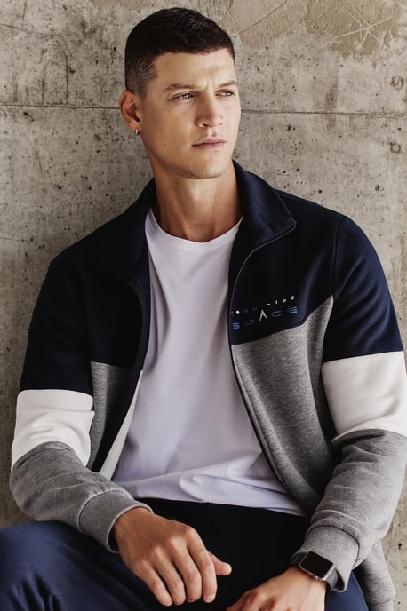Herren Farbblockiertes Zip-Sweatshirt und Jogginghosen-Set - Image 1