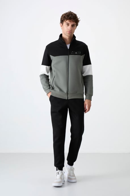 Herren-Farbblockiertes Zip-Sweatshirt- und Hosen-Set - Image 1