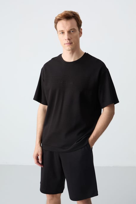 Herren Oversized Baumwollmischung T-Shirt und Shorts Set - Image 3