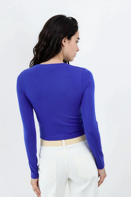 Slim Fit Langärmliges Cropped Top mit Rundhalsausschnitt - Image 3